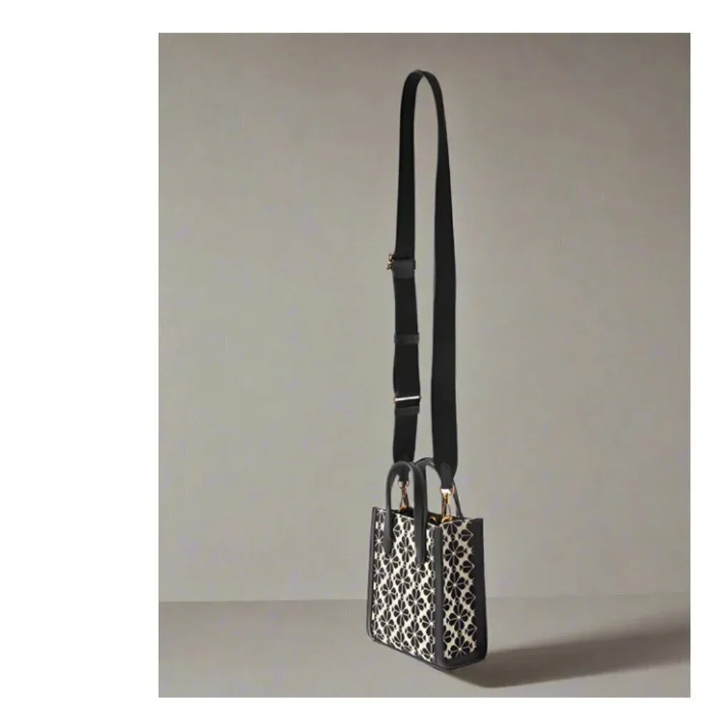 Kate Spade Manhattan Mini Tote Blue Floral Jacquard Leather Crossbody - Picture 7 of 13